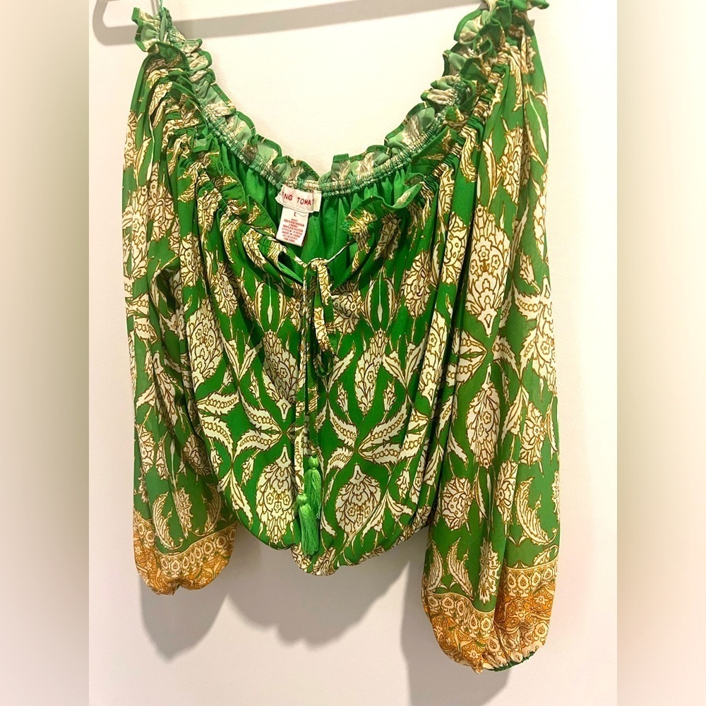 NWOT Bohemian Printed Tassel Tie Blouse - Picture 5 of 9